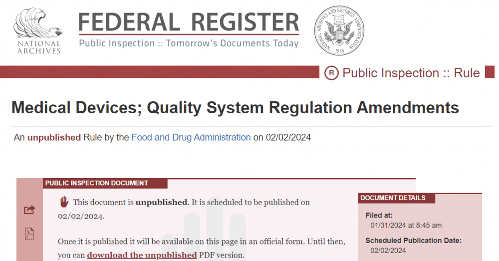 与时俱进：QSR820正式修订，FDA医疗器械质量管理体系（QMSR）最终落地！